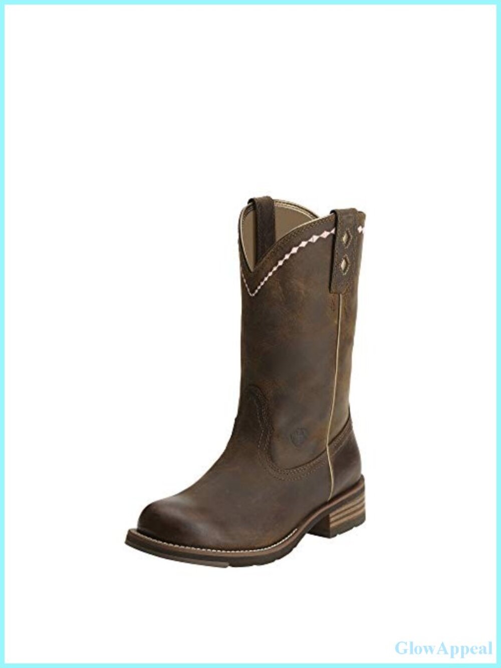 Leather Roper Western Boot Round Toe Block Heel Mid-Calf
